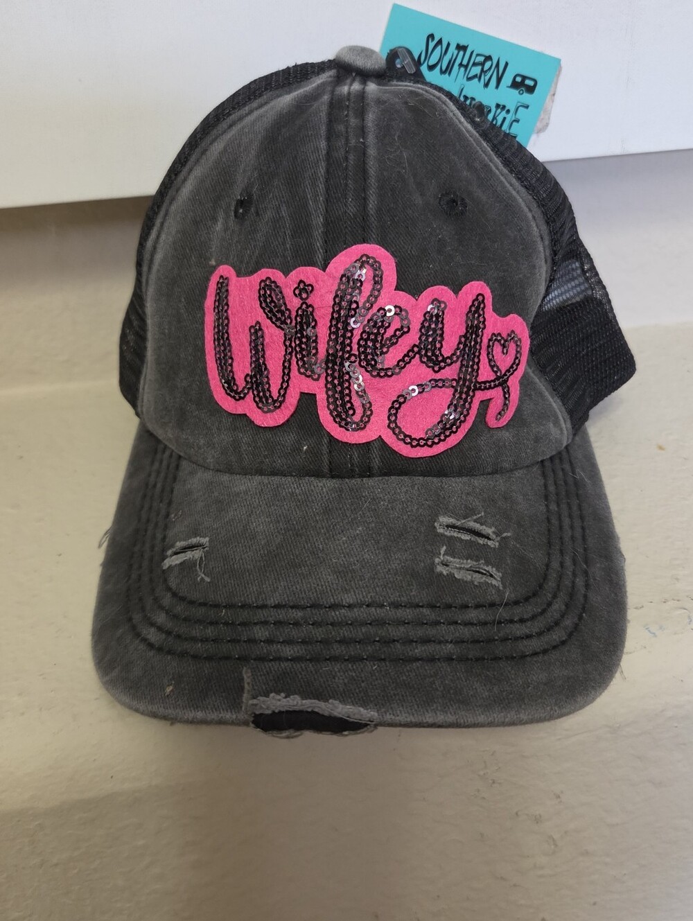 Southern Junkie Wifey Script Trucker Cap - Black & Pink NEW